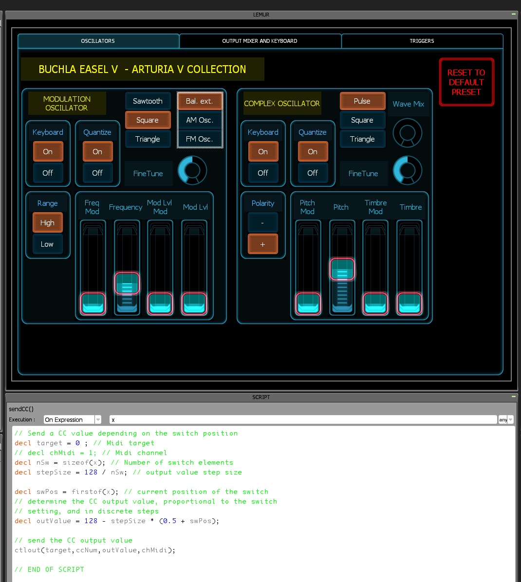 Lemur Controller for the Arturia Buchla Easel