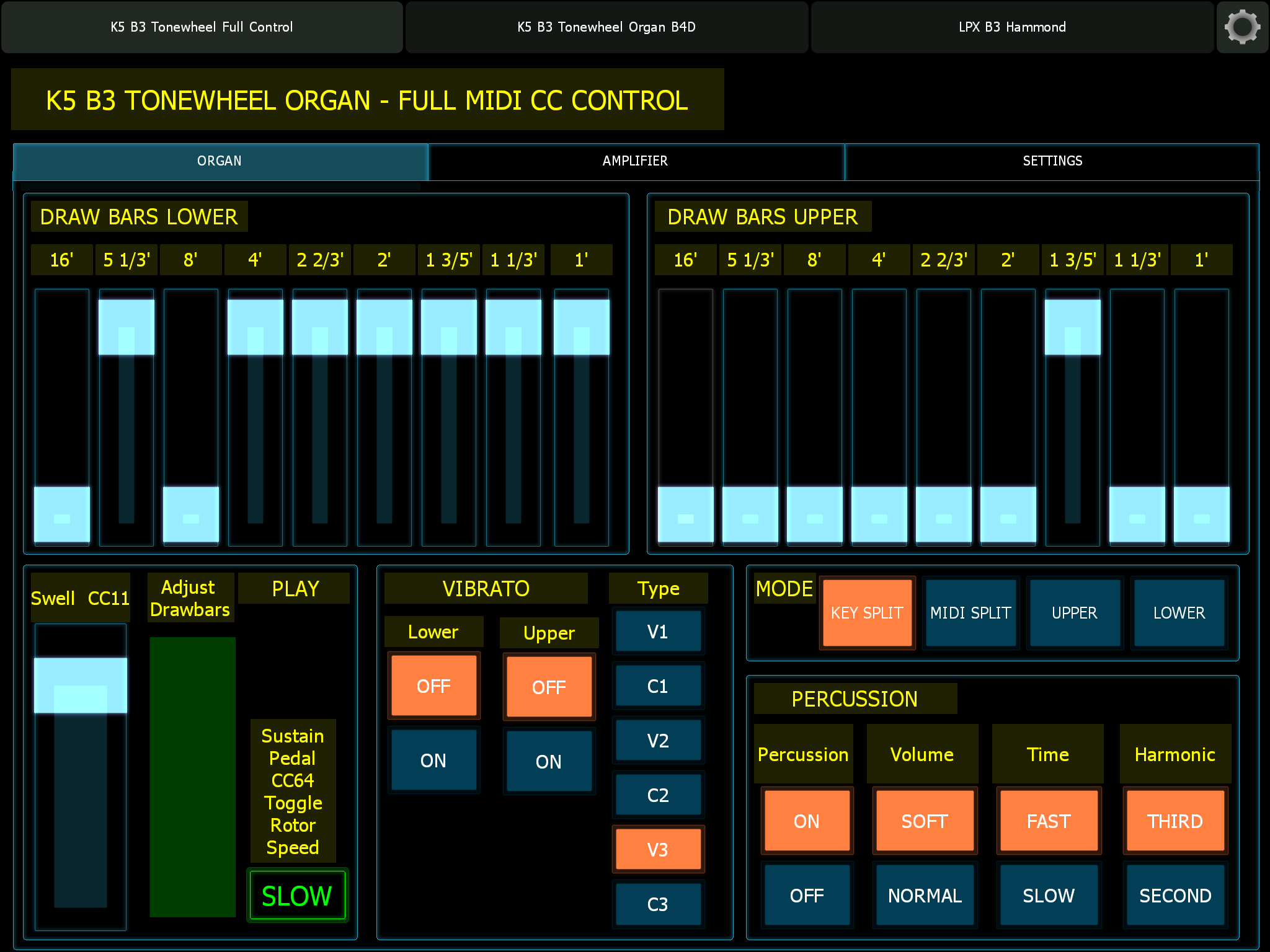 Lemur Controller for NI Kontakt and Logic hammond organ instruments